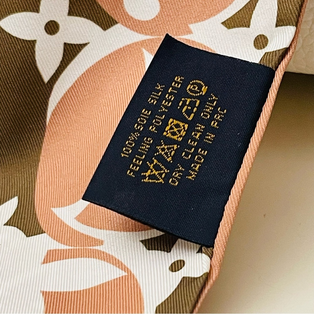 Big Twilly: Luxe Silk Twilly Scarf - Brown & Cream Monogram Print - Picture 8 of 9